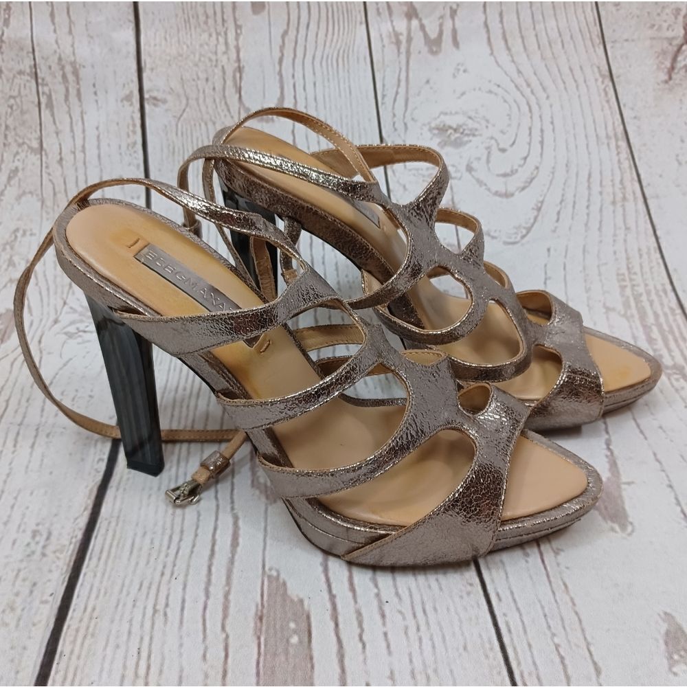 BCBGMAXAZRIA All Leather High Heels Strap Sandals  Metallic